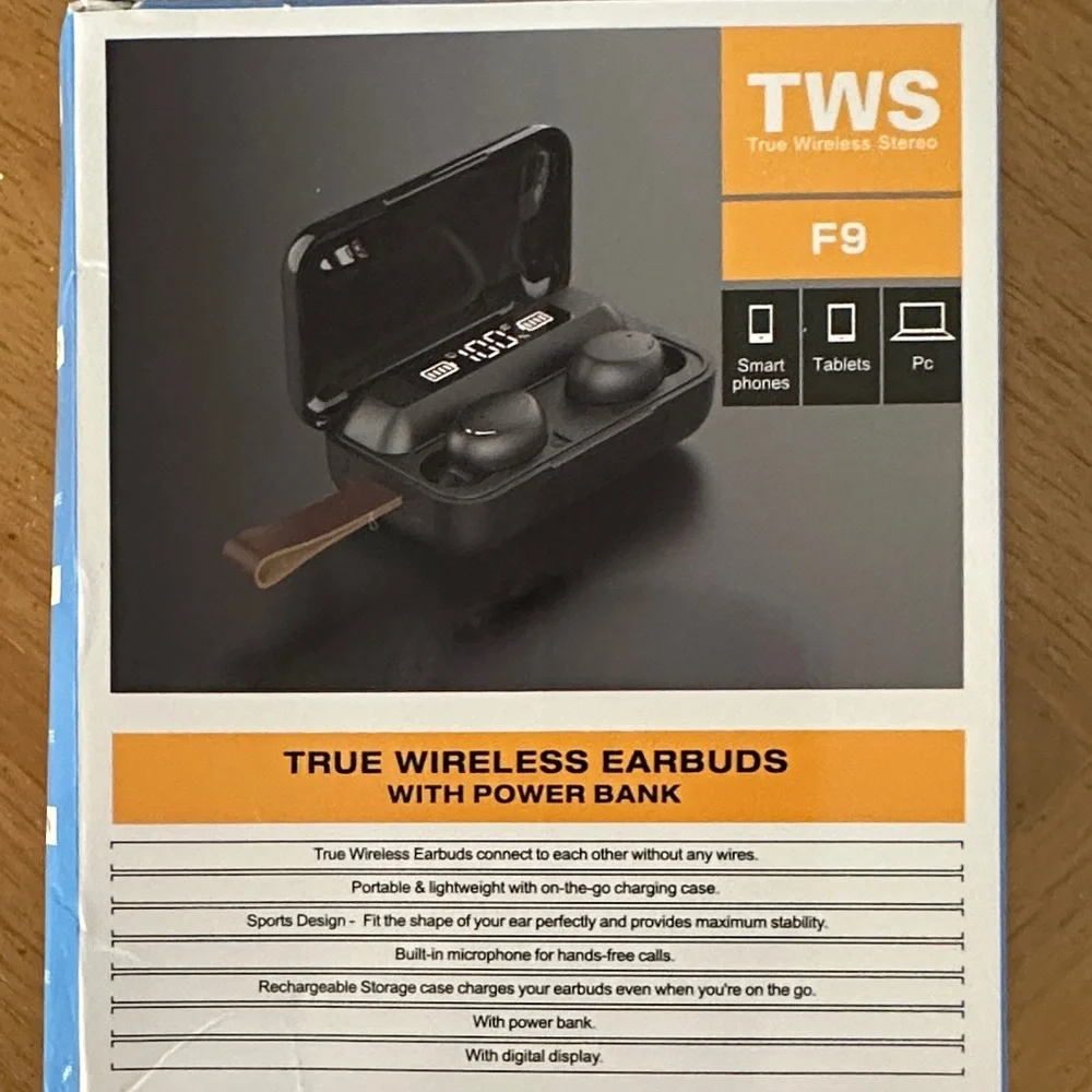 TWS F9 True Wireless Earbuds with Power Bank NIB